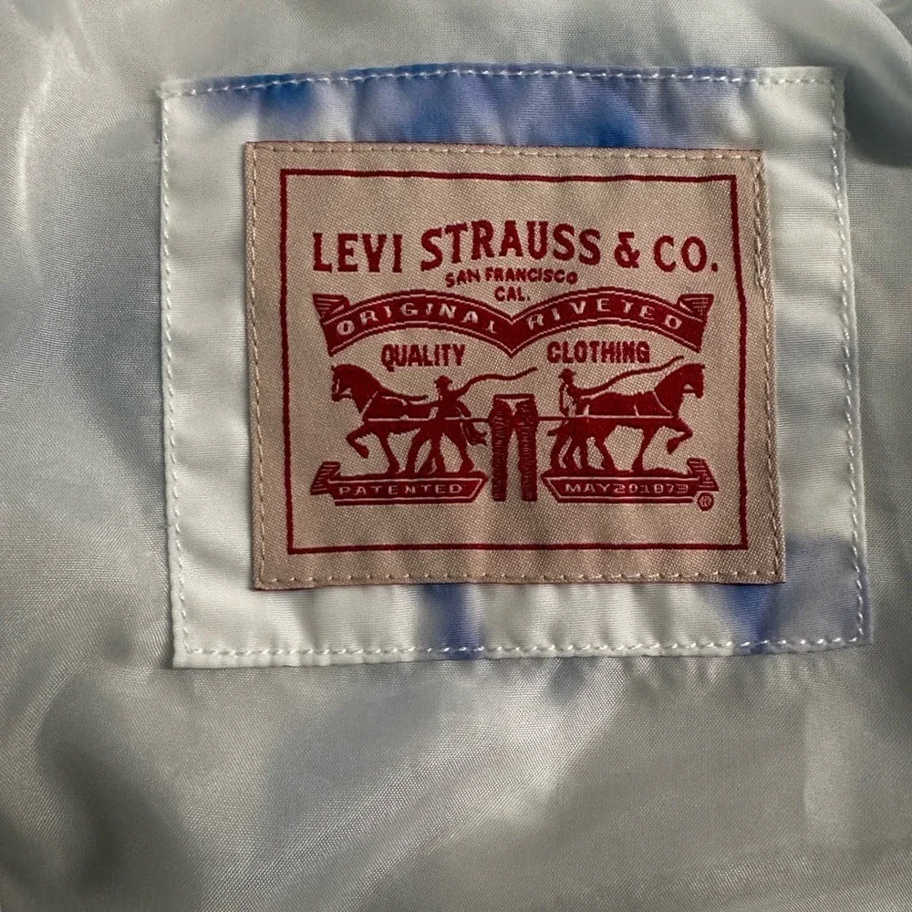 Levi Strauss Jacket Mens XL White Blue‎ Bomber Tie Dye Zip Pockets Streetwear